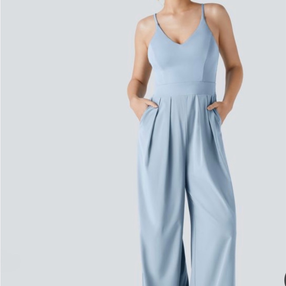 HALARA Blue Sleeveless Jumpsuit with Wide Leg